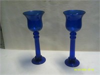 Pair Of Cobalt Blue Vases - 13.5 " Tall