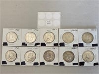 (10) Kennedy 40percent Silver Half Dollars 1965-19
