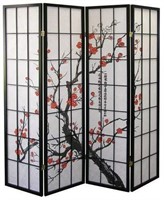 Roundhill Furniture Black 4-Panel Screen Divider