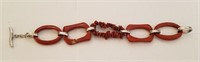 Sterling Silver And Coral Bracelet