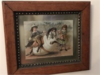 VINTAGE PRINT BEADED OAK FRAME