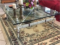PAINTED FAUX BAMBOO METAL AND GLASS COFFEE TABLE