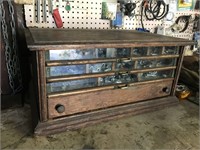AWESOME ANTIQUE SPOOL CABINET AND CONTENTS