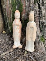 Pair of Ancient Chinese Clay Figures
