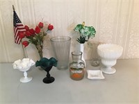 Vases, milk glass, etc