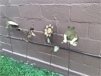 Metal frog, humming bird, flower lawn art items