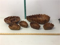 Lot of carved wooden bowls and serving trays