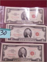 (1) 1953, (5) 1963 $2 U.S. Notes w/Red Seals