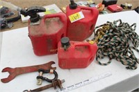 Gas Cans, Clevace, rope & wrench