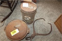 Cast Iron Dutch Oven, Vintage Canister, Ice Tongs
