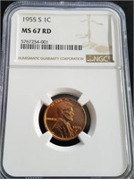1955 S Lincoln Cent NGC MS67RD