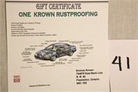 Gift Certification for one Krown Rustproofing