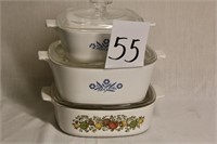 Set of three Corningware casseroles with lids