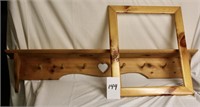 4' pine shelf with pegs + pine picture frame