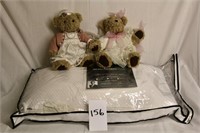 King Size Pillow with 2 Collectible Bears