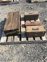 (3) TOOL BOXES W/ MISC TOOLS & WOOD CRATE OF MISCS
