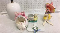 Assorted Easter Decor and Small Table Lamp