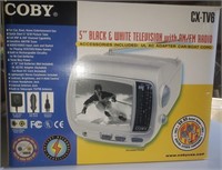 Coby 5" black and white TV/radio.