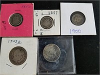 Assortment of Type Coins 1853 & 1857 Dimes etc.