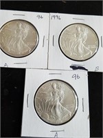 3- 1996 American Silver Eagles