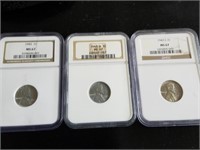 1943 P & D & S Steel Cents  NGC MS67