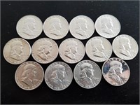 13 Uncirculated Franklin Half Dollars (see pics)
