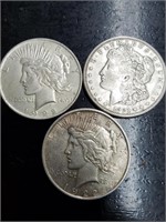 1921-S Morgan & 2- 1922 Peace Silver Dollars