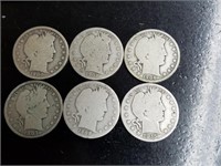 6 Barber Half Dollars  (see pictures)