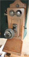 American Telephone oak crank wall phone