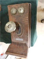 Vought-Berger oak hand crank wall telephone