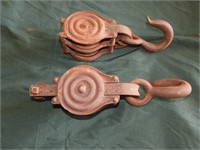 (2) antique pulleys