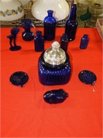 Group of cobalt blue collectible glassware pieces