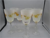 Set of 7 cameo glass wine glass w/ goldfish