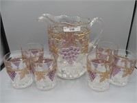 hand painted G&C 7 pc water set on crystal
