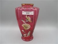 Fenton cranberry HP 7" vase