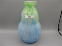 Fenton cranberry HP 12" vase w/ florals