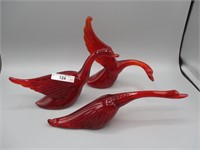 Red Heisey by Imperial 3 geese set- Red
