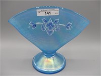 Fenton celeste blue stretch fan vase w. frit