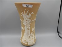 Fenton 11" cameo glass vase w/ Autumn decor