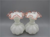 2 Fenton pink crest 6" vases