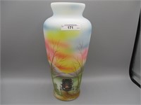 Fenton 11" HP vase w/ Amish Buggy