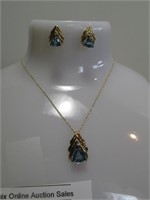 4pc 10k Gold Jewelry Set Necklace Pendant Earrings