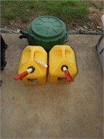 (2) fuel cans & (2) oil catch tubs