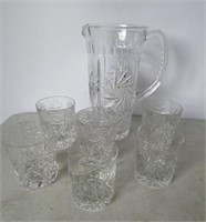 Pinwheel Crystal Pitcher & 6 Glasses
