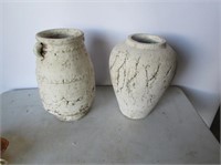 Pair Heavy Stoneware Vases 11"T