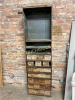 Antique metal shelf with drawers
