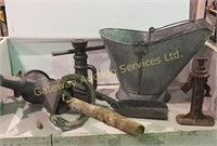 Antique Lot: Coal Pail with Shovel, Water Pump,