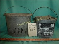 2pc Vintage Galvanized Fishing Bait Buckets