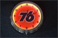 Union 76 Neon Plastic Clock in Working Order