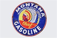 Montana Gasoline SS Steel Sign 42" Diameter Repro